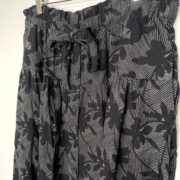 Universal Thread Tie Waist Button Front Black White Floral Midi Skirt XXL #32 - Picture 3 of 8